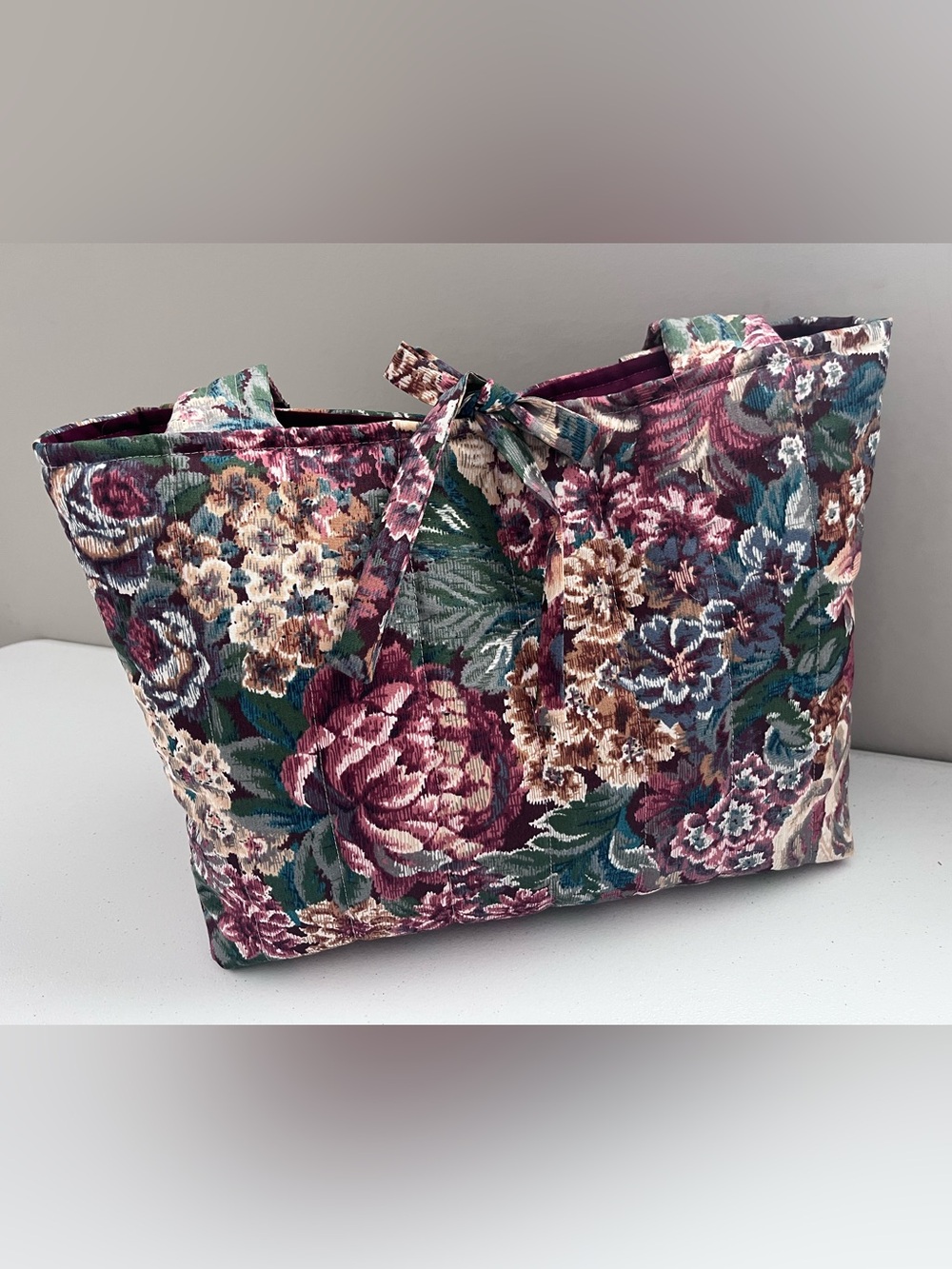 Handmade Cottagecore Quilted Tote Bag Vintage Floral Fabric Fairy Grandmacore